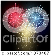 Clipart Of A Fireworks Display Of Red Blue And Gold Bursts In A Black Sky Royalty Free Vector Illustration by KJ Pargeter