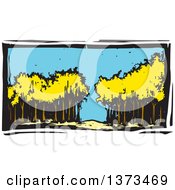 Poster, Art Print Of Woodcut Landscape Of Trees In A Forest