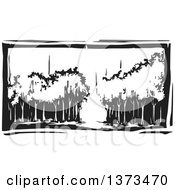 Poster, Art Print Of Black And White Woodcut Landscape Of Trees In A Forest