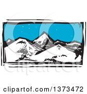 Poster, Art Print Of Woodcut Landscape Of Mountains