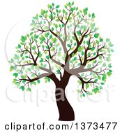 Clipart Of A Silhouetted Tree With Green Leaves Royalty Free Vector Illustration