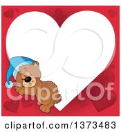 Poster, Art Print Of Valentine Heart Shaped Frame Of A Cute Brown Bear Sleeping