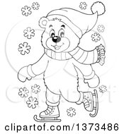 Poster, Art Print Of Black And White Bear Ice Skating And Wearing Winter Accessories