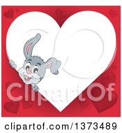 Poster, Art Print Of Heart Shaped Valentines Day Frame With A Happy Gray Bunny Rabbit