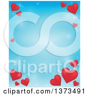Poster, Art Print Of Blue Valentines Day Background With Red Hearts