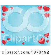 Poster, Art Print Of Blue Valentines Day Background With Red Hearts