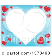Poster, Art Print Of Heart Shaped Frame Over A Blue Valentines Day Background With Red Hearts