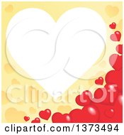 Poster, Art Print Of Heart Shaped Frame Over A Yellow Valentines Day Background With Red Hearts