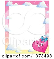 Clipart Of A Sky Border With A Pink Female Valentine Heart Character Royalty Free Vector Illustration