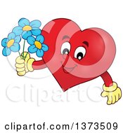 Poster, Art Print Of Valentine Heart Character Holding Flowers