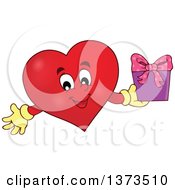 Poster, Art Print Of Valentine Heart Character Holding A Gift
