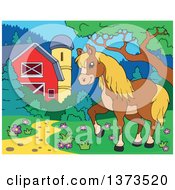 Poster, Art Print Of Blond And Brown Horse Walking Near A Barn And Silo