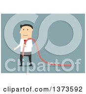 Clipart Of A Flat Design White Business Man Carrying Sausage Links On Blue Royalty Free Vector Illustration