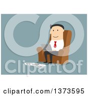 Poster, Art Print Of Flat Design White Business Man Using A Laptop And Working From Home On Blue