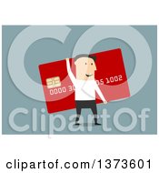 Clipart Of A Flat Design White Business Man Carrying A Giant Credit Card On Blue Royalty Free Vector Illustration by Vector Tradition SM