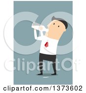 Poster, Art Print Of Flat Design White Business Man Gulping Milk From A Bottle On Blue