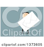 Poster, Art Print Of Flat Design White Business Man Carrying A Giant Envelope On Blue