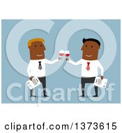 Poster, Art Print Of Flat Design Black Business Men Toasting With Wine On Blue