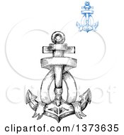 Clipart Of Blue And Black And White Sketched Anchors Royalty Free Vector Illustration