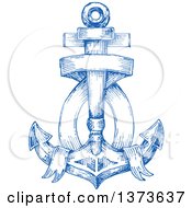 Clipart Of A Blue Sketched Anchor Royalty Free Vector Illustration