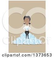 Poster, Art Print Of Flat Design Black Business Woman Sitting On A Pile Of Diamonds On Tan