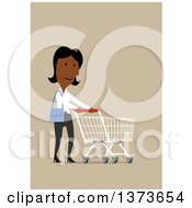 Poster, Art Print Of Flat Design Black Business Woman Pushing A Shopping Cart On Tan