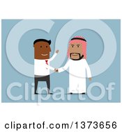 Poster, Art Print Of Flat Design Black Business Man Shaking Hands With An Arabian Man On Blue