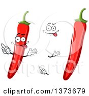 Clipart Of A Cartoon Face Hands And Red Chili Peppers Royalty Free Vector Illustration