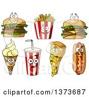 Clipart Of Cartoon Fast Food Characters Royalty Free Vector Illustration