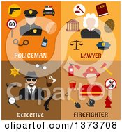 Poster, Art Print Of Policeman Lawyer Detective And Firefighter With Text
