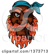 Clipart Of A Cartoon Tough Black Male Pirate Captain With A Red Beard And Eye Patch Smoking A Pipe Royalty Free Vector Illustration