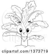 Black And White Lineart Happy Kale Plant Character