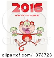 Poster, Art Print Of Rich Monkey Holding Cash And Jumping With 2016 Year Of The Monkey Text On White