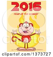 Poster, Art Print Of Happy Monkey Mascot With Flames And 2016 Year Of The Monkey Text On Yellow