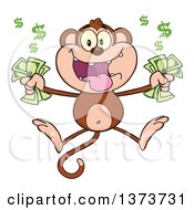 Poster, Art Print Of Rich Monkey Mascot Holding Cash Money And Jumping