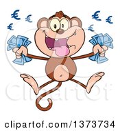 Poster, Art Print Of Rich Monkey Mascot Holding Euro Cash Money And Jumping