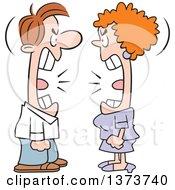 Cartoon Clipart Of A Mad Caucasian Couple Shouting Over He Said She Said Royalty Free Vector Illustration