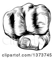 Clipart Of A Black And White Retro Woodcut Fist Royalty Free Vector Illustration