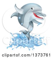 Poster, Art Print Of Happy Cute Dolphin Splashing And Jumping