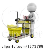 Poster, Art Print Of 3d White Cleaning Lady Pushing A Cart On A White Background