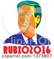 Poster, Art Print Of Retro Wpa Styled Portrait Of Republican Presidential Nominee Marco Rubio Over Text