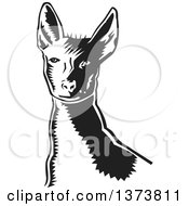 Poster, Art Print Of Black And White Woodcut Xolo Mexican Hairless Dog From The Shoulders Up