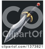 Poster, Art Print Of Sharp Sword With A Ruby Gem On A Black Background