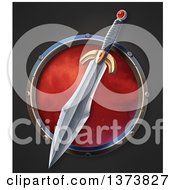 Poster, Art Print Of Sharp Sword With A Ruby Gem Over A Circle On A Black Background