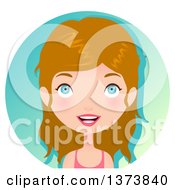 Poster, Art Print Of Blue Eyed Blond White Girl Smiling Over A Gradient Circle