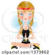 Clipart Of A Blue Eyed Blond White Athletic Woman Sitting And Doing Yoga On The Floor Against Sky Royalty Free Vector Illustration
