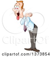 Cartoon White Businessman Smitten With Someone Hanging His Tongue Out And Gazing