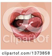 Poster, Art Print Of Closeup Of A Womans Mouth Her Tongue Licking Her Lips