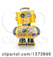3d Surprised Yellow Retro Robot Looking Innocent On A White Background