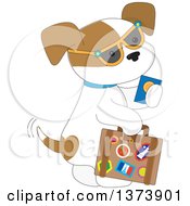 Cute Traveling Puppy Dog Wearing Sunglasses Holding A Passport And Carrying A Suitcase